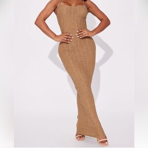 FASHION NOVA Tan Textured Maxi Dress